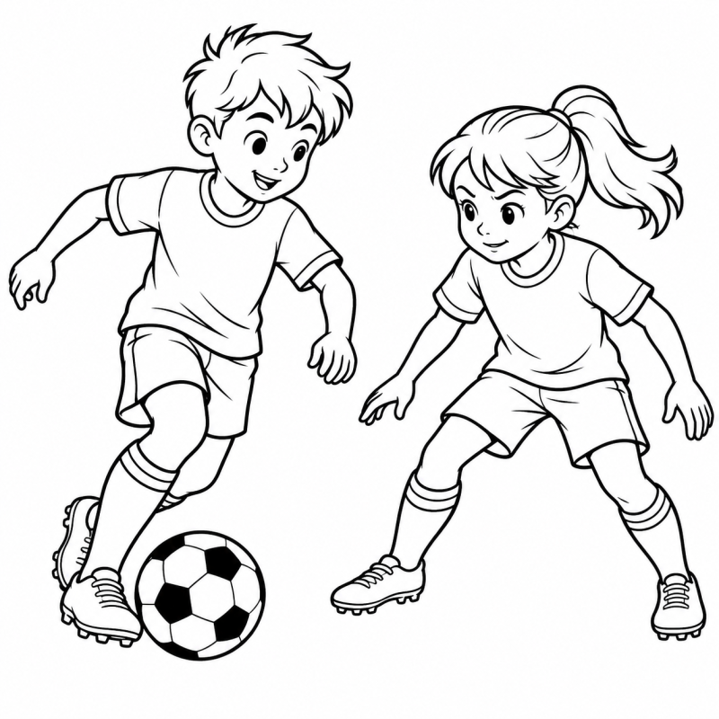 Duas crianças disputando a bola de futebol