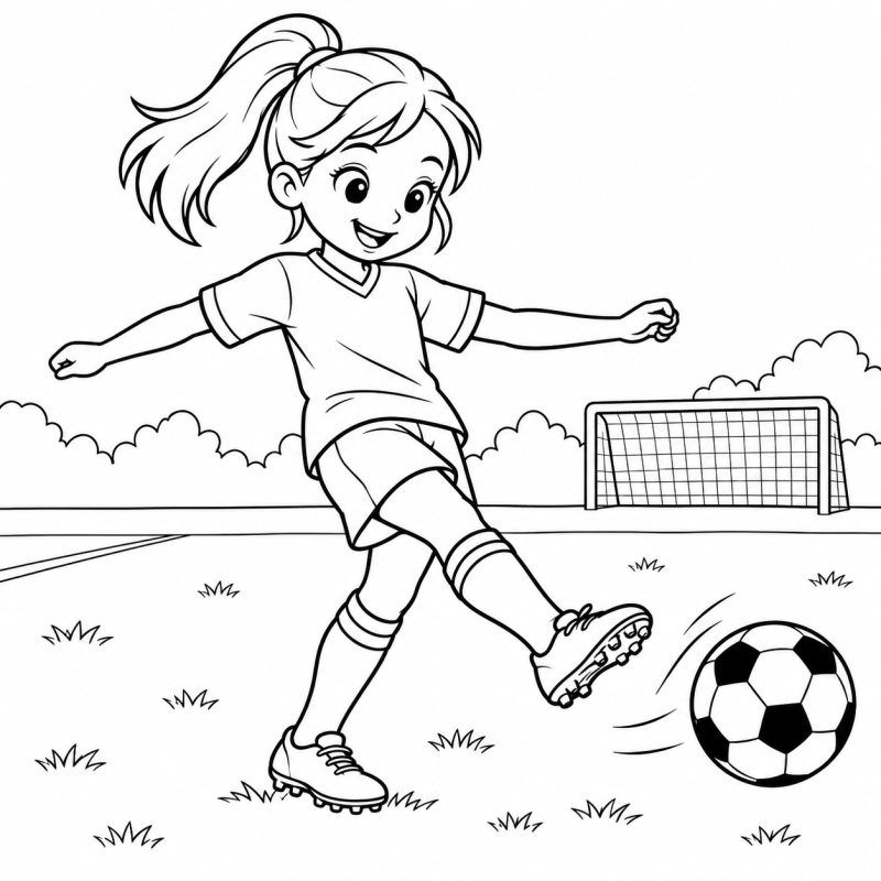 Menina chutando bola de futebol