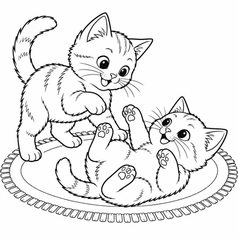 Dois gatinhos brincando no tapete