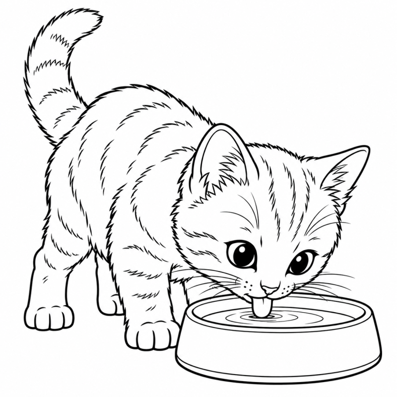 Gatinho bebendo água na tigela
