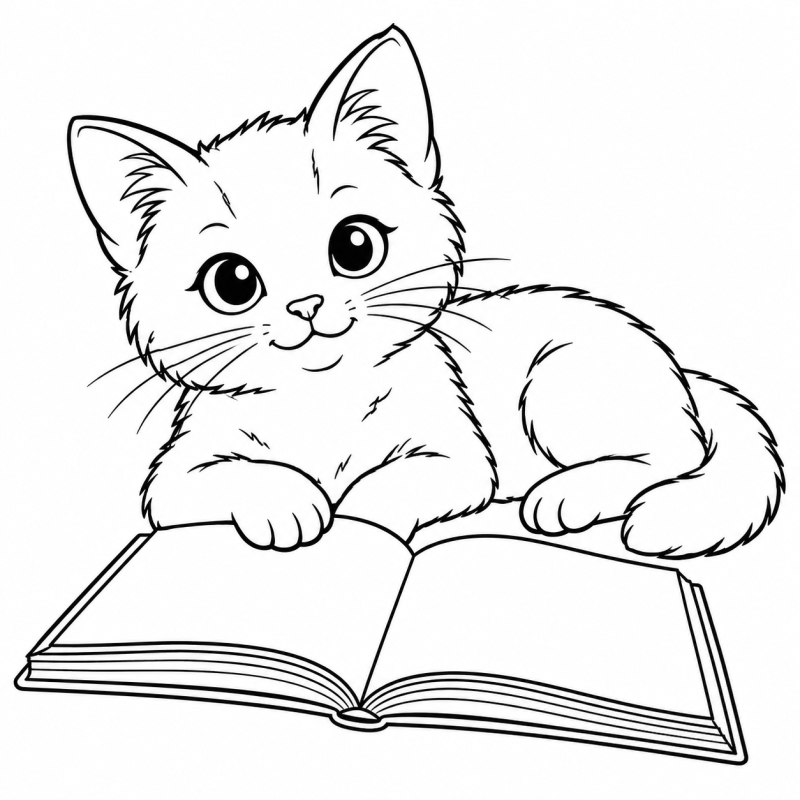 Gatinho deitado sobre um livro aberto