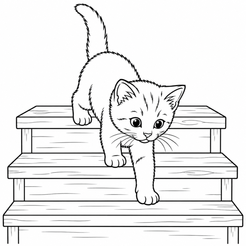 Gatinho descendo uma escada