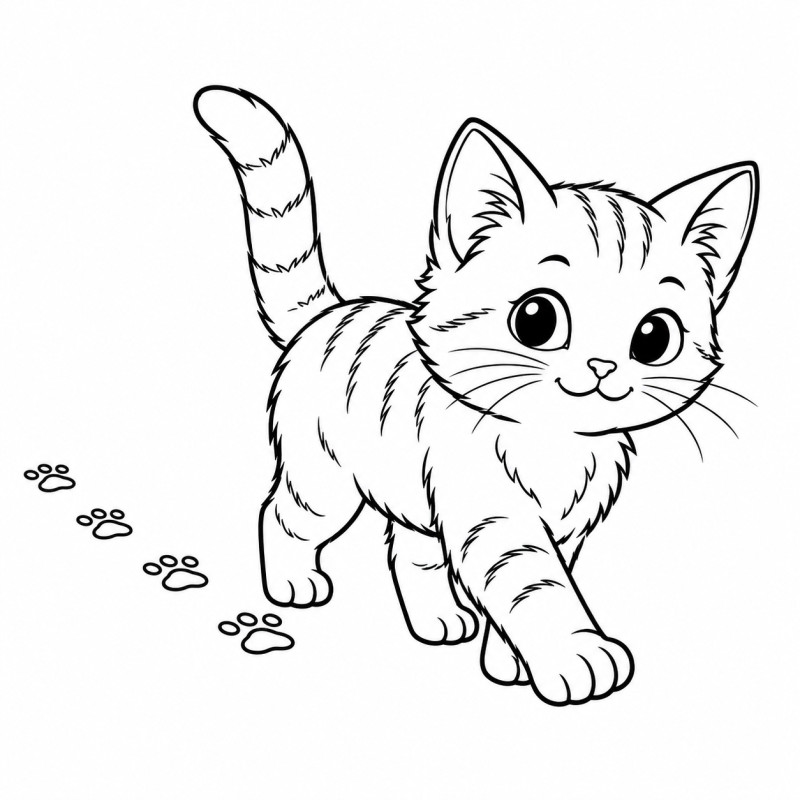 Gatinho caminhando entre pegadas
