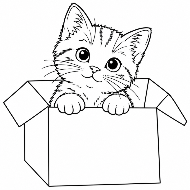 Gatinho espiando de dentro da caixa