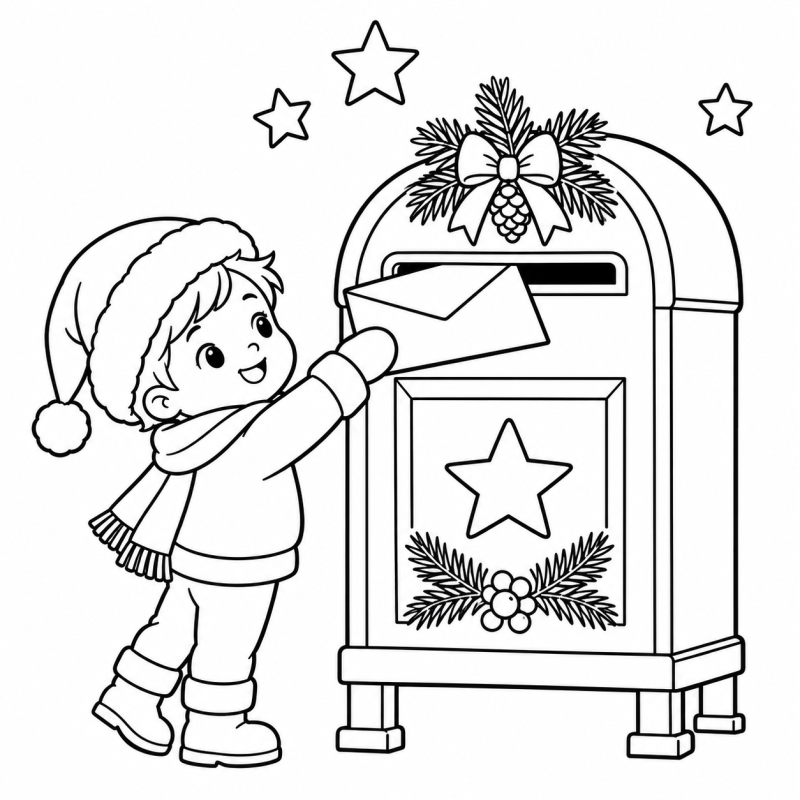 Carta para o Papai Noel em desenho de contorno para colorir