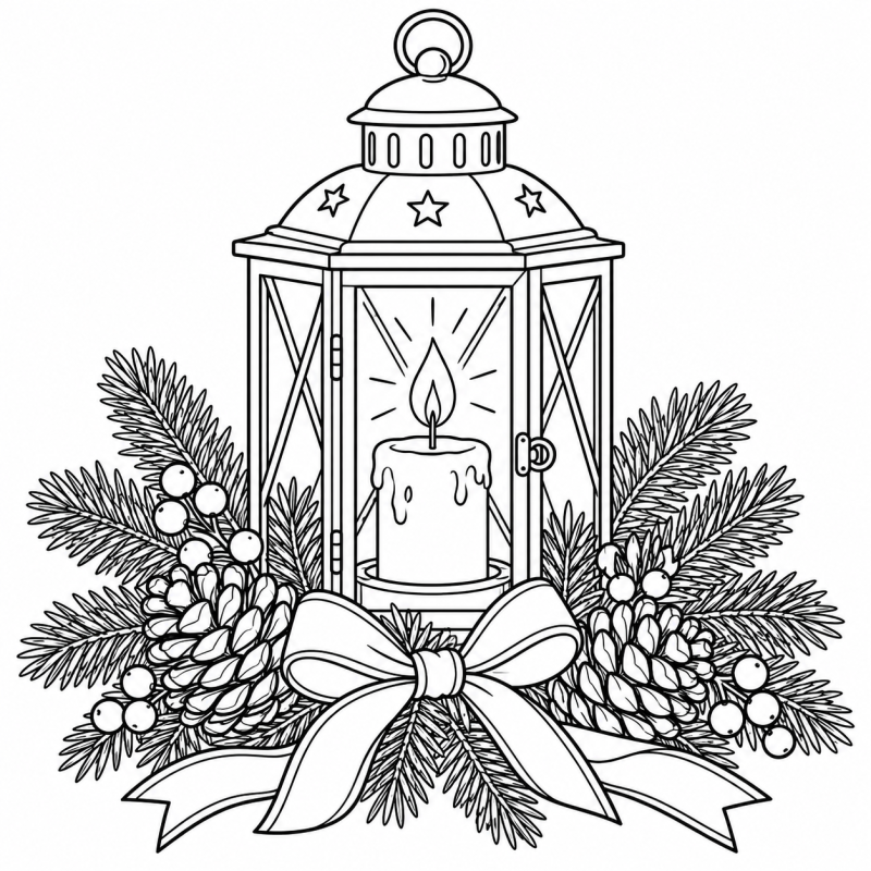 Lanterna Natalina em desenho de contorno para colorir
