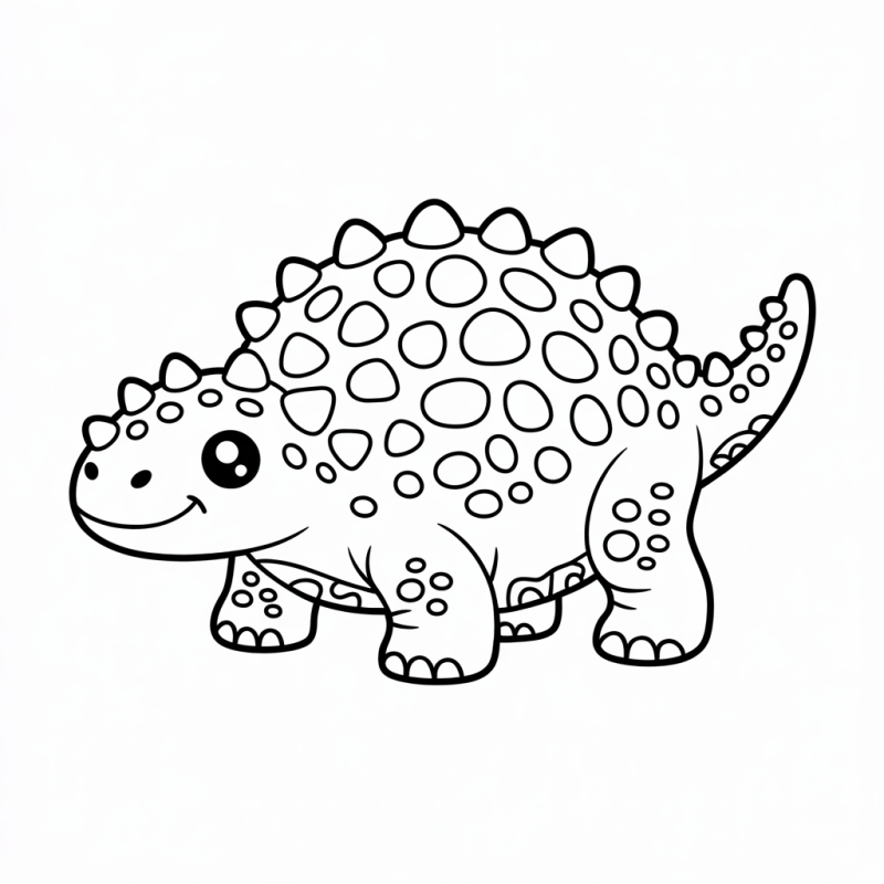 Desenho de dinossauro amigável e sorridente, estilo anquilossauro, ideal para colorir.