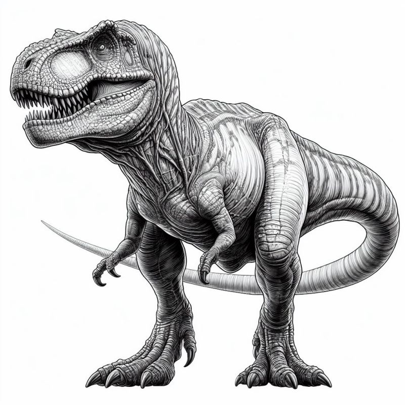 Desenho Detalhado de Tiranossauro Rex Realista para Colorir