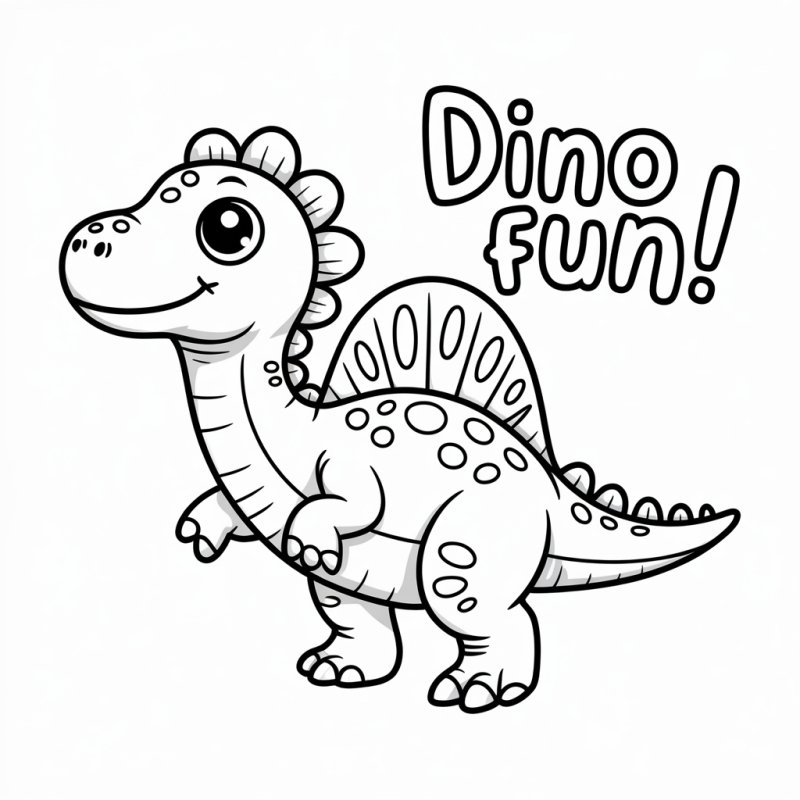 Desenho de dinossauro sorridente para colorir, ideal para atividades divertidas.