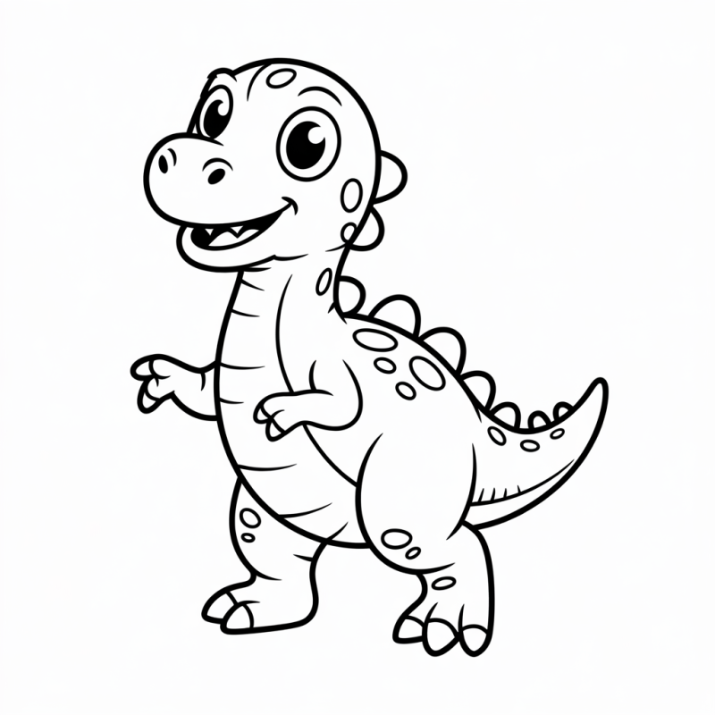 Desenho animado de dinossauro para colorir, com grandes olhos e sorriso amigável