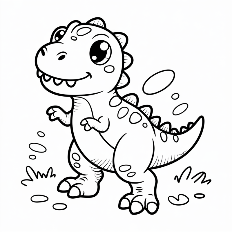 Desenho para colorir de dinossauro cartoon amigável com detalhes divertidos