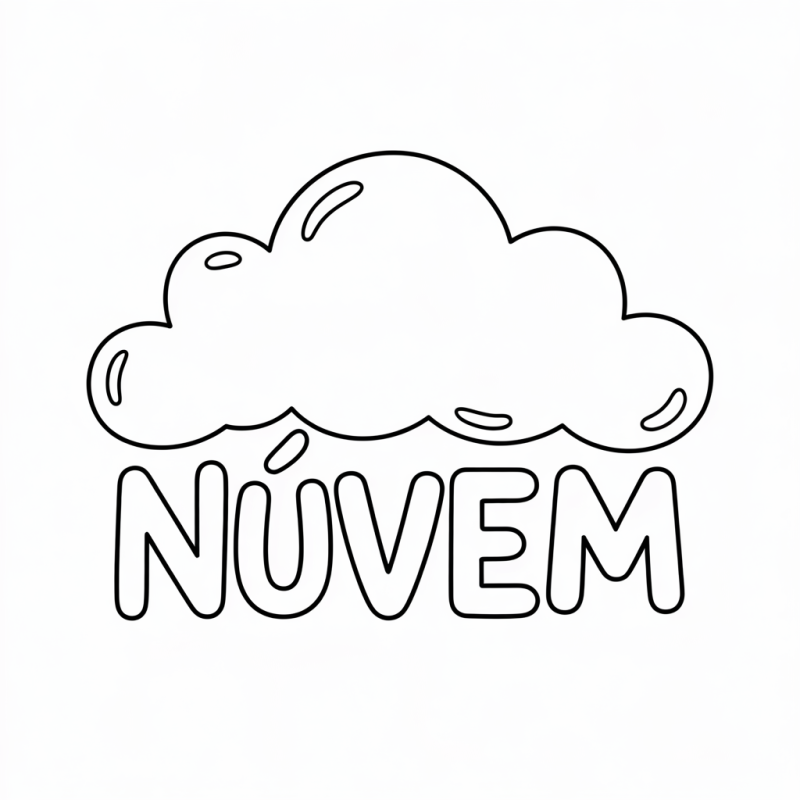 Desenho de Nuvem e Palavra para Colorir