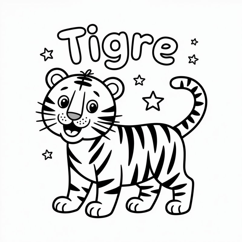 Tigre Caricato para Colorir em Atividades de Alfabetização