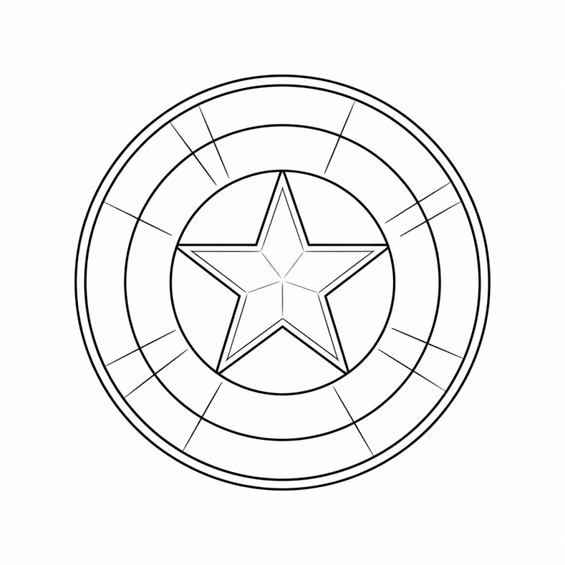 Desenho do escudo do Capitão América em preto e branco para colorir