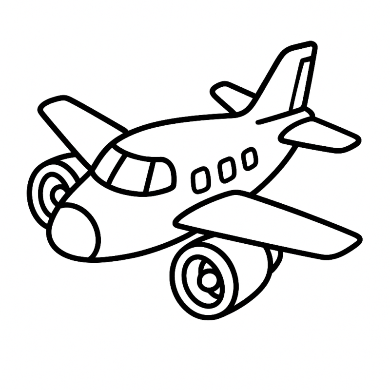 Desenho estilizado e amigável de avião para colorir