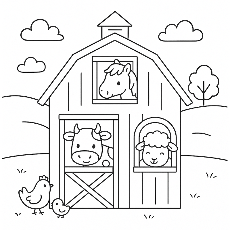 Cena Encantadora de Fazendinha para Colorir