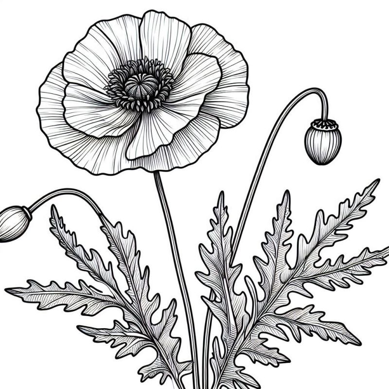 Desenho detalhado de uma flor realista para imprimir e colorir