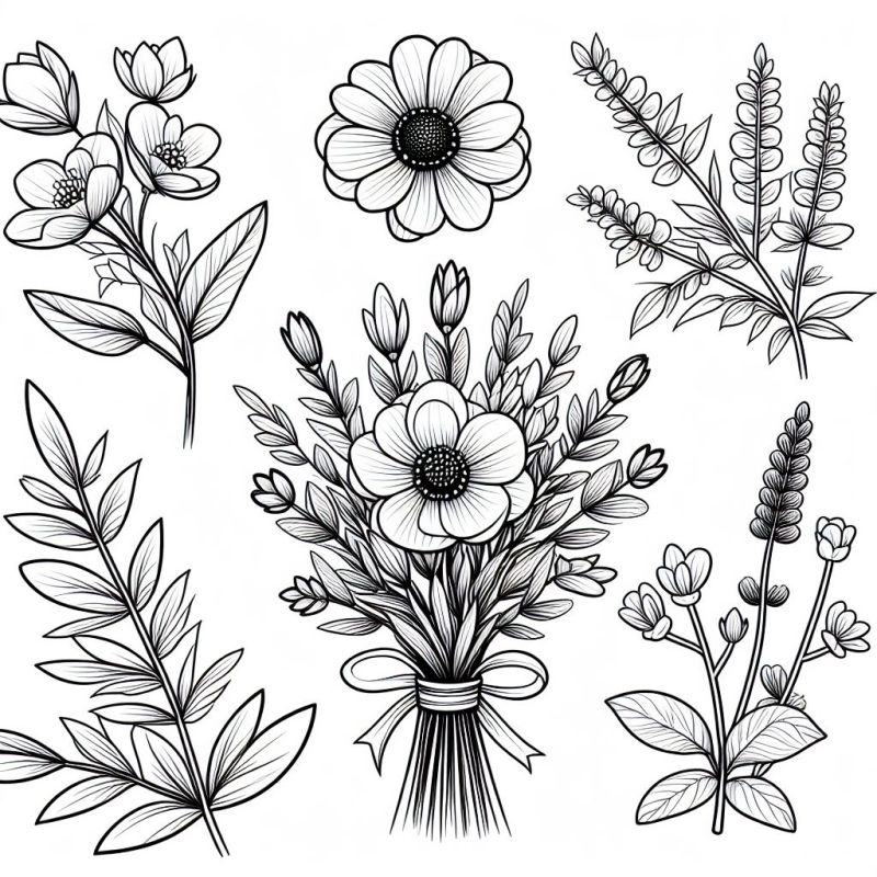 Desenhos detalhados de flores realistas para colorir
