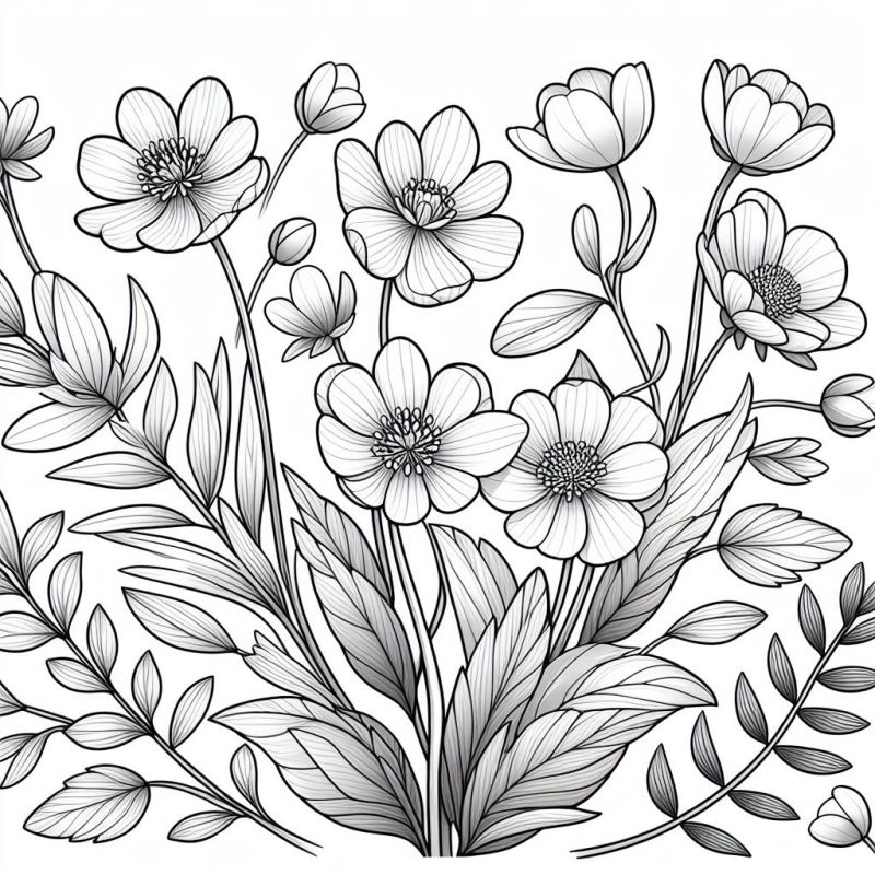 Desenho de arranjo de flores estilizadas para colorir