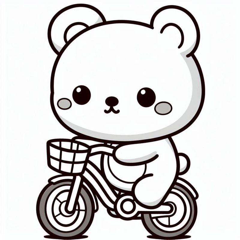 Ursinho Fofo na Bicicleta para Colorir