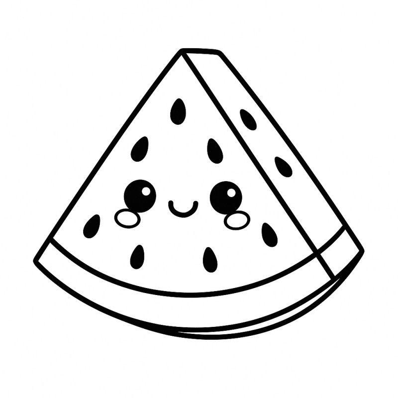 Desenho de fatia de melancia estilizada sorridente para colorir