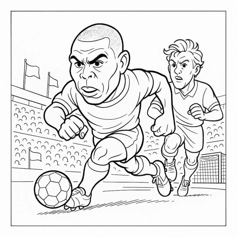 Ronaldo Fenômeno em Ação: Desenho para Colorir Desenho de Ronaldo Fenômeno em corrida dinâmica para colorir