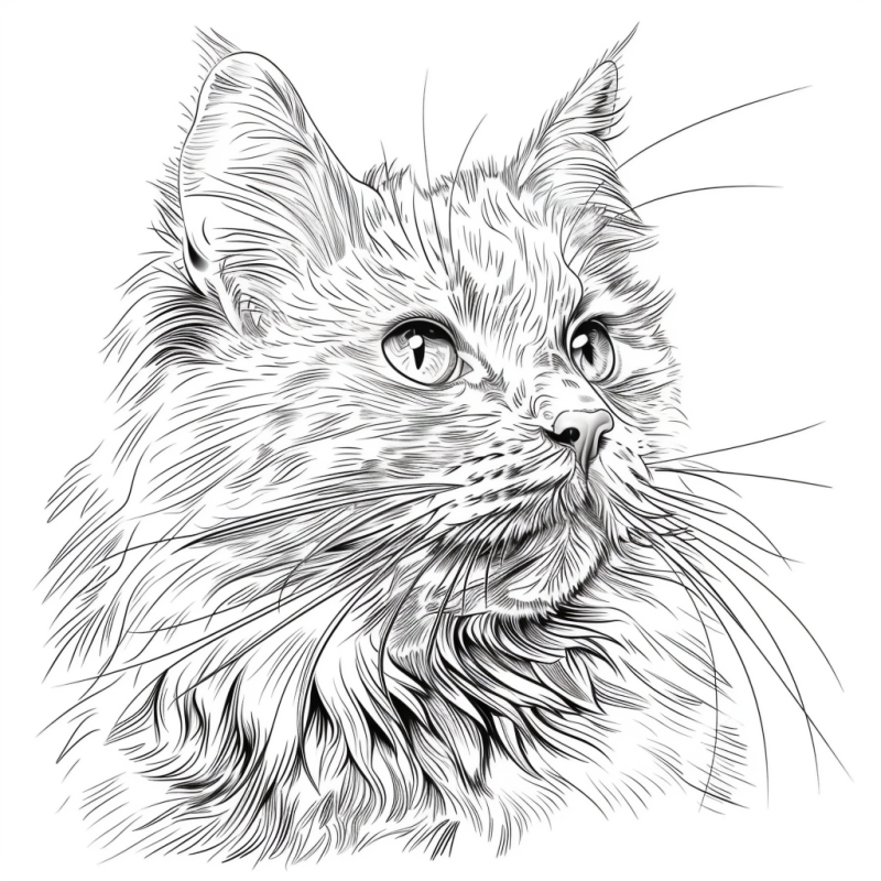 Desenho realista de cabeça de gato para colorir