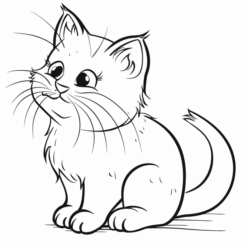 Desenho de gatinho fofo e curioso em estilo line art para colorir