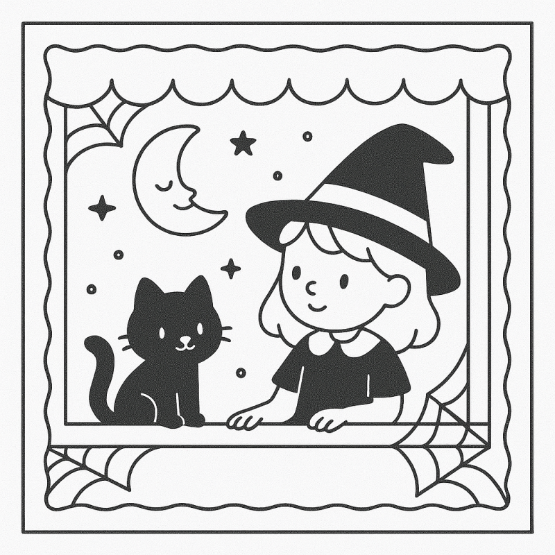 Criatividade Mágica: Criança Bruxa e Gato Preto