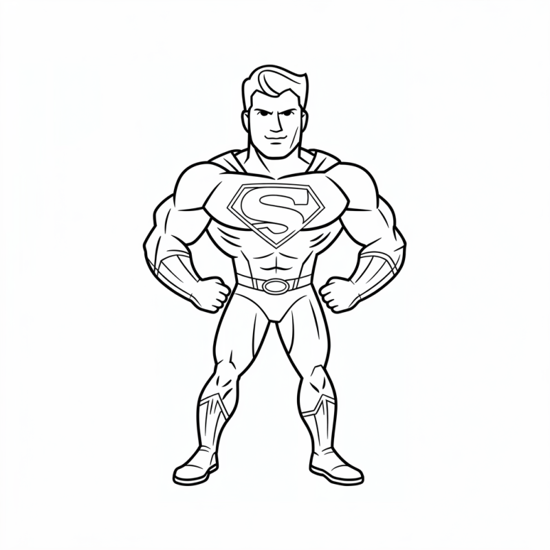 Desenho de Super-Herói Musculoso e Confiante para Colorir