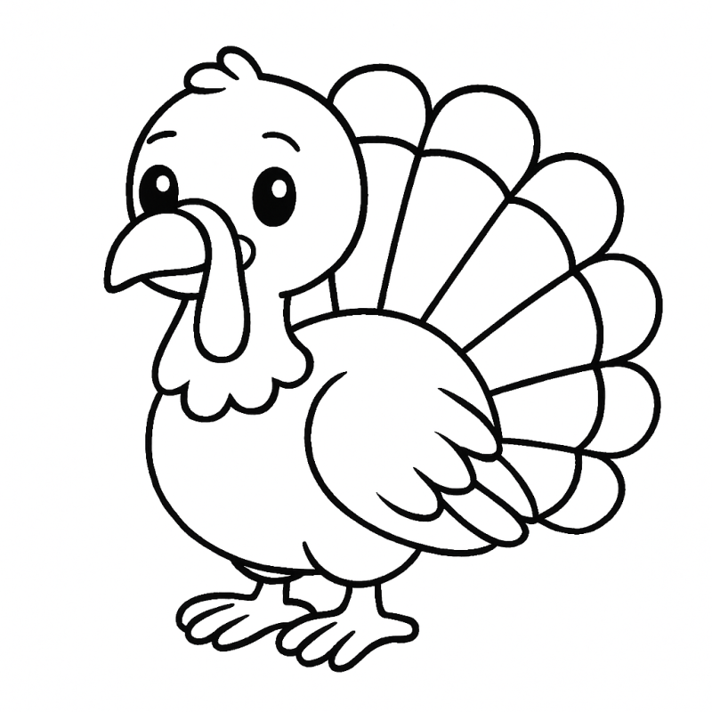 Desenho de peru amigável para colorir, ideal para crianças pequenas