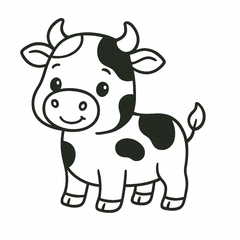 Desenho de vaquinha fofa em estilo de linha para colorir, ideal para crianças pequenas.