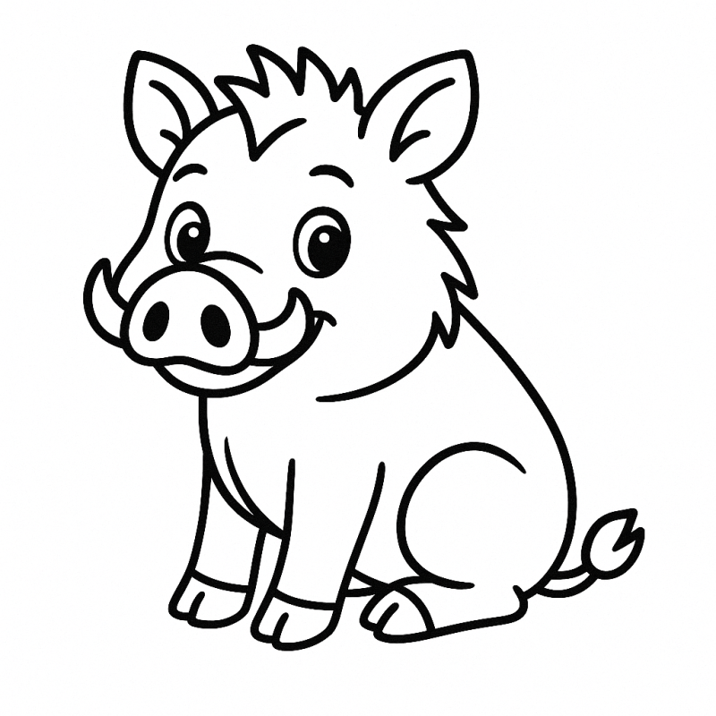 Desenho de javali amigável para crianças colorirem