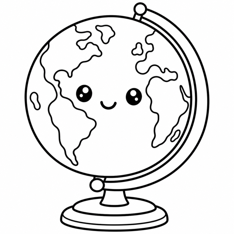 Desenho para colorir de um globo sorridente apoiado em uma base