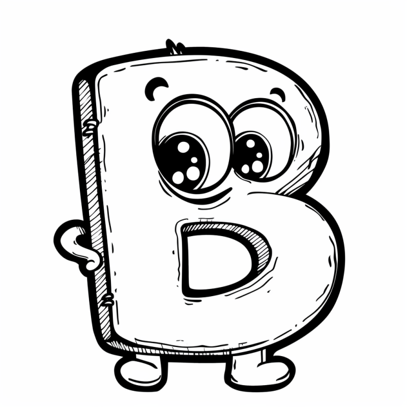 Desenho antropomórfico da letra B para colorir