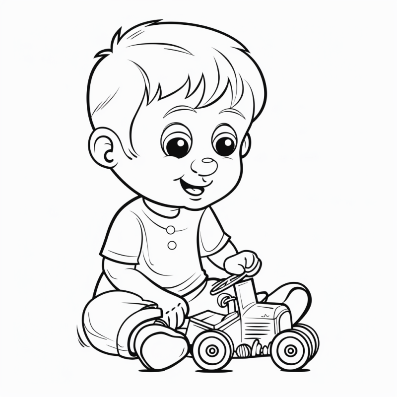 Menino Brincando com Trator para Colorir