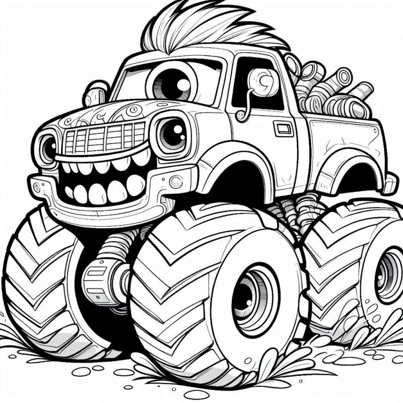 Monster Truck Divertido para Imprimir e Colorir