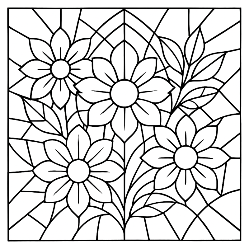 Mosaico de flores com folhagens e fundo geométrico