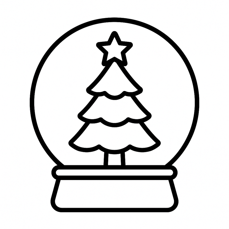 Desenho de globo de neve com árvore de Natal para crianças pequenas colorirem