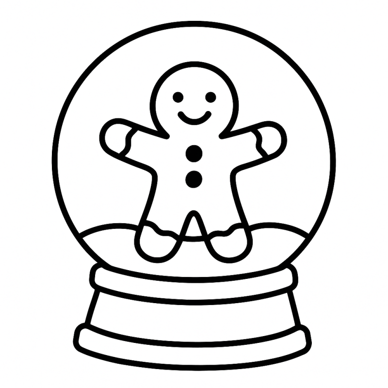 Desenho de uma esfera de neve com boneco de gengibre sorridente para colorir