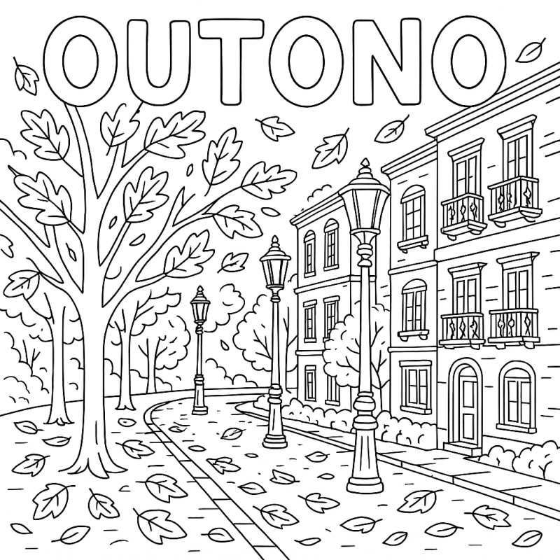 Colorir Cena Típica do Outono