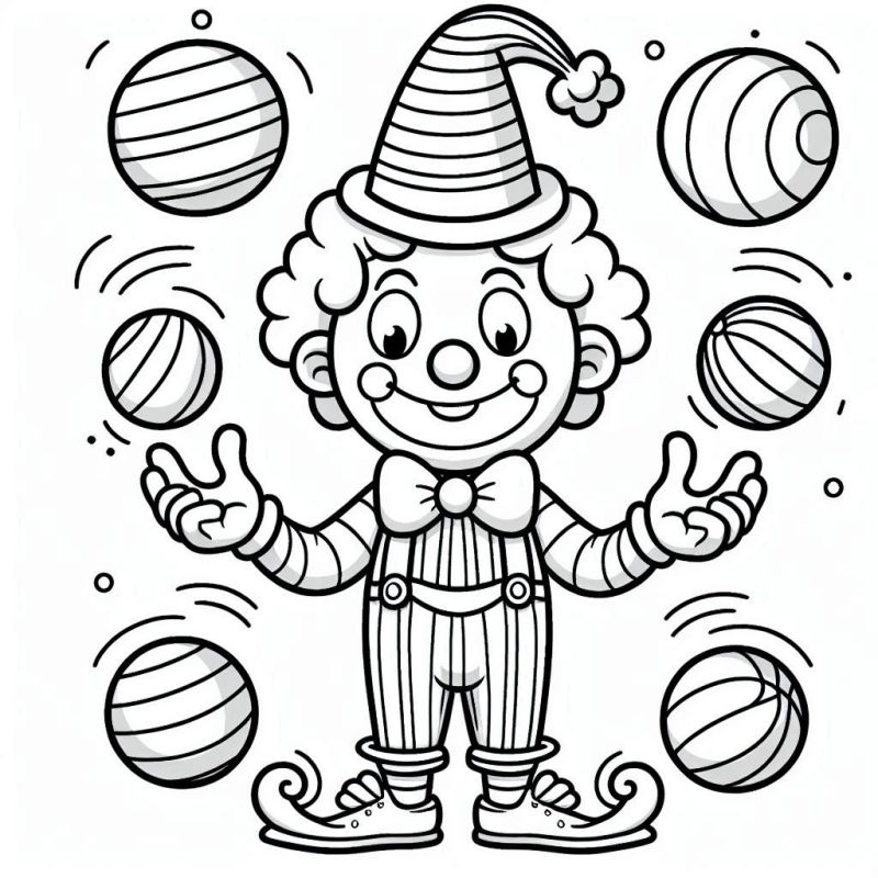 Desenho de palhaço fazendo malabarismo para colorir