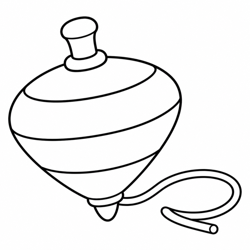 Desenho para colorir de pião arredondado com faixas largas e cordão em volta solta