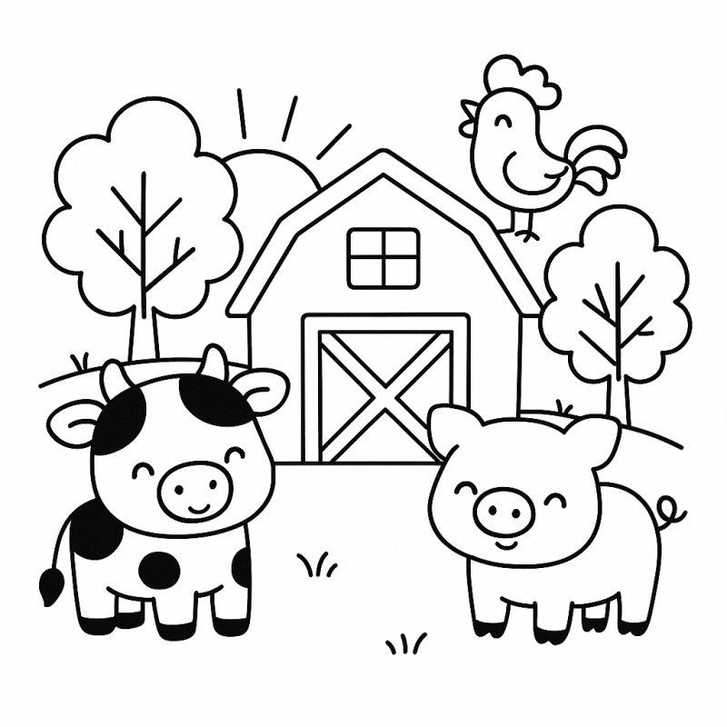 Cena Encantadora na Fazenda: Desenho para Colorir