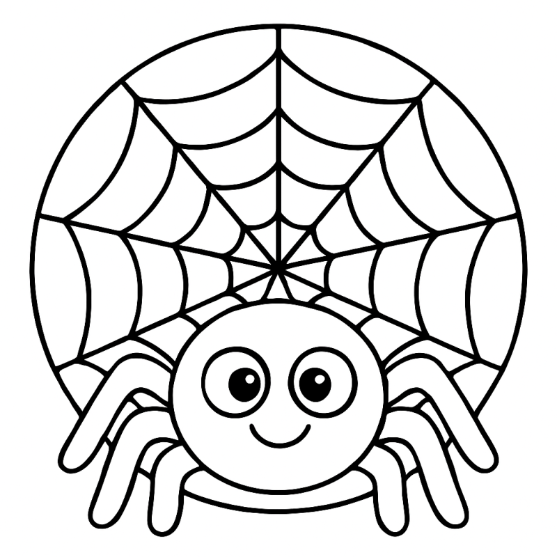 Aranha Cartunesca com Teia para Colorir