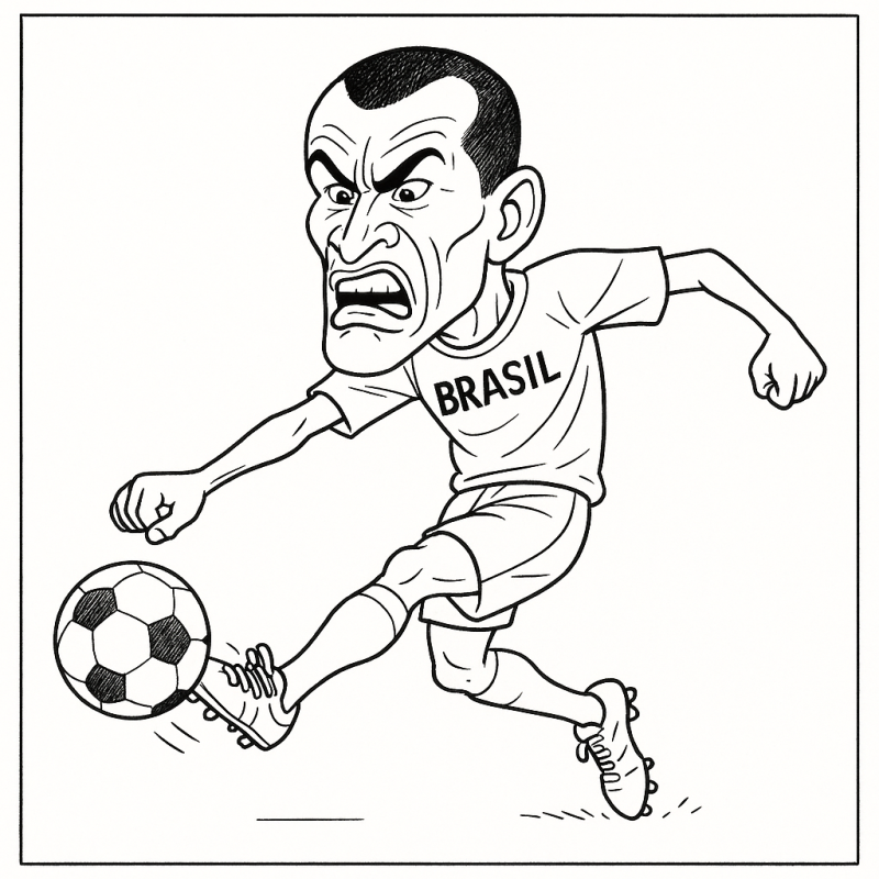 Caricatura de Rivaldo chutando a bola para colorir