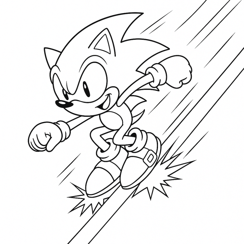 Desenho de Sonic em ação dinâmica, perfeito para colorir