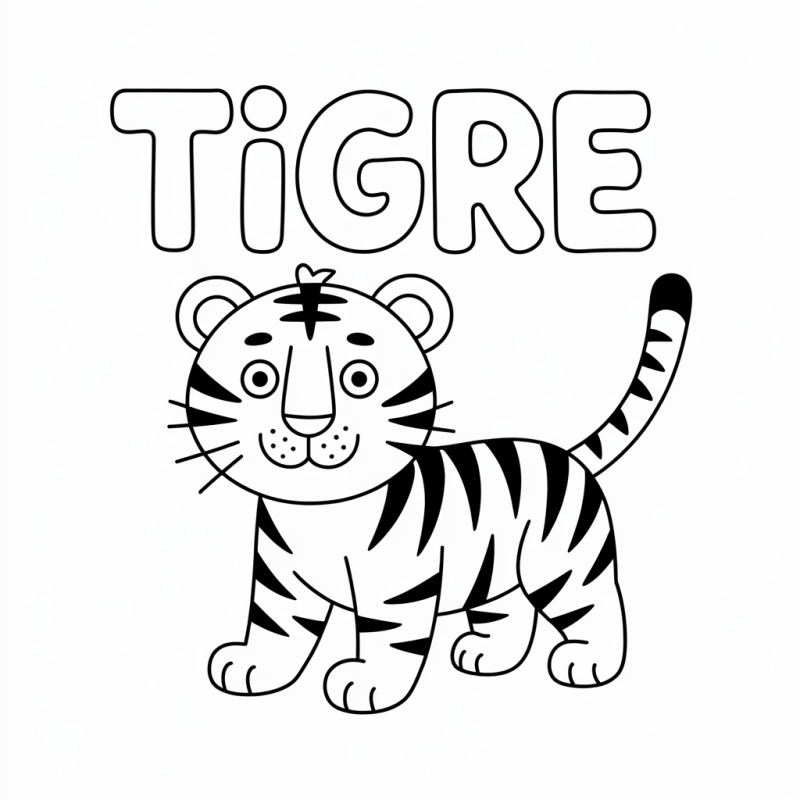 Desenho de Tigre Amigável e Cartunesco para Colorir