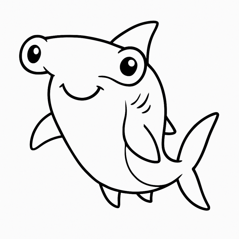 Desenho de tubarão-martelo estilizado para colorir