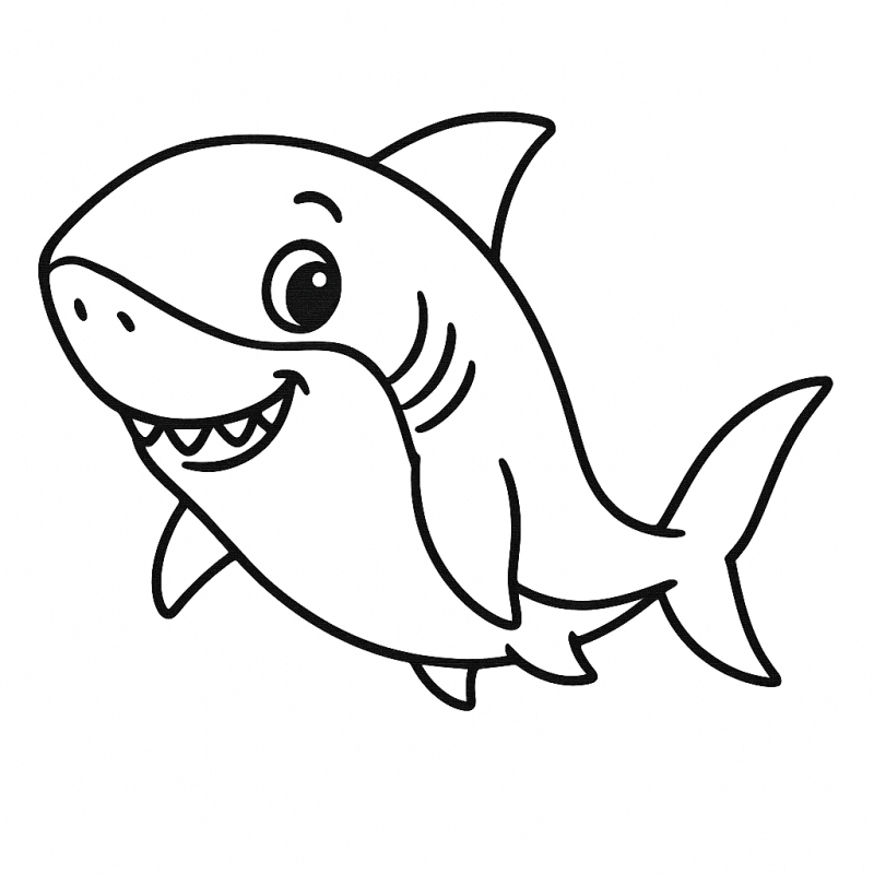 Desenho de um tubarão sorridente para colorir